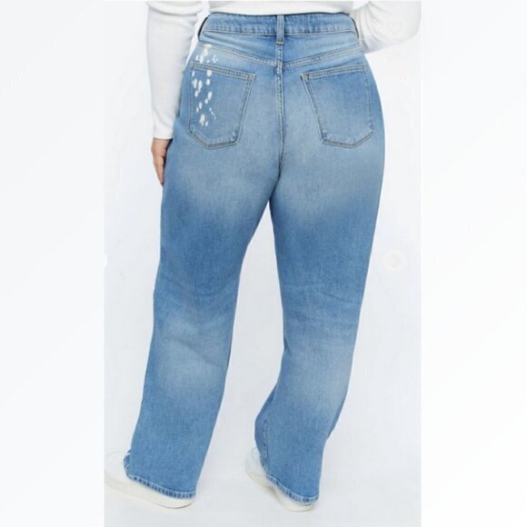 FOREVER 21 Premium Distressed Straight Slouchy Jeans Bleach Dye Paint Splatter - Picture 5 of 9